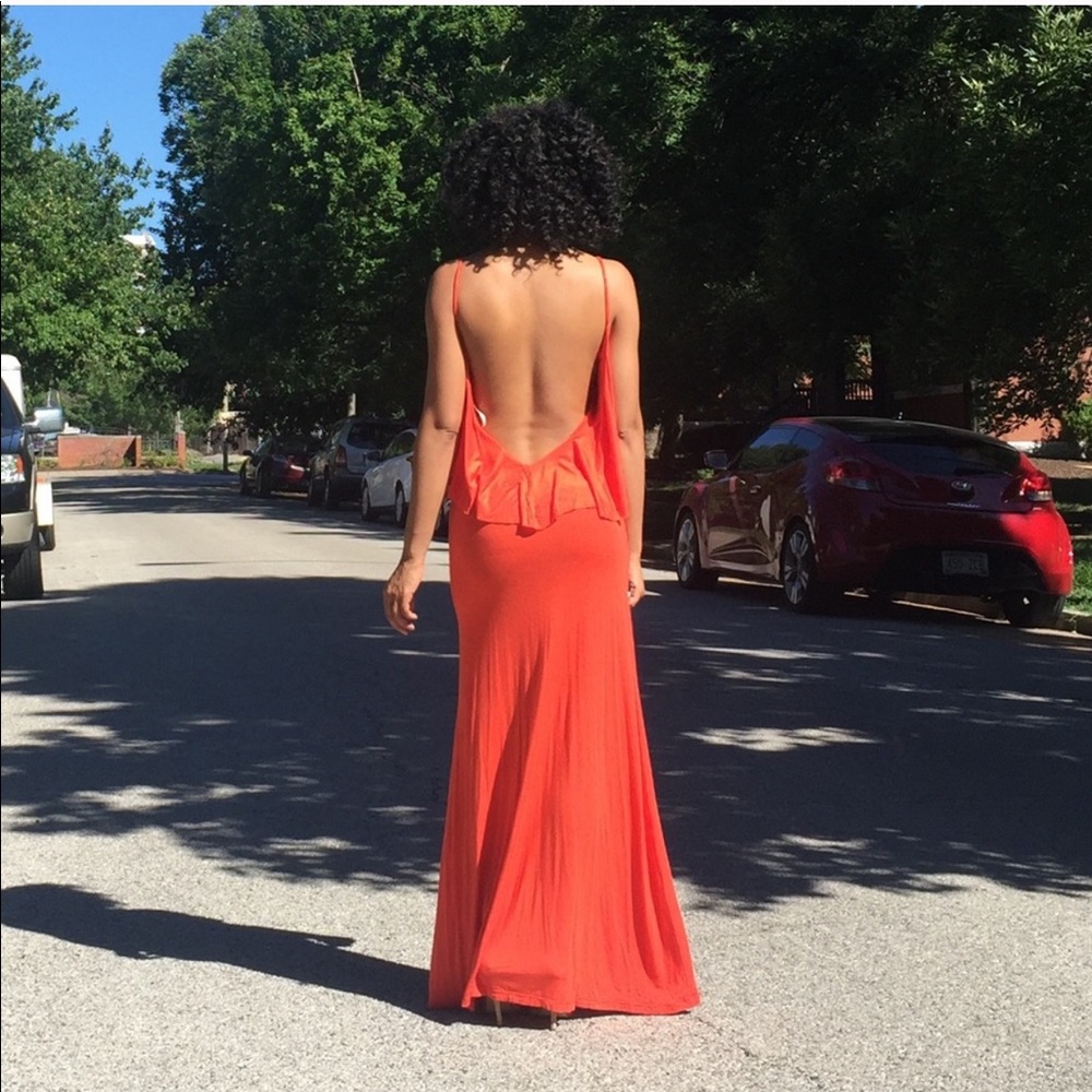 Arden B Tomato red Maxi Dress with Open Back